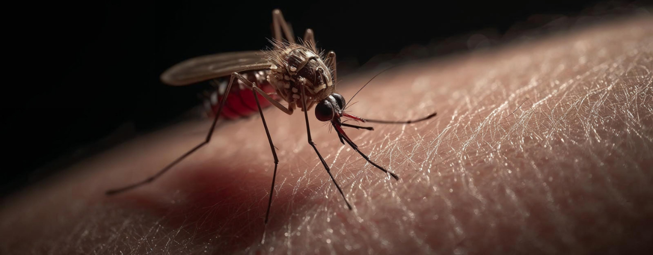 Mosquito da dengue aedes aegypti picando a pele